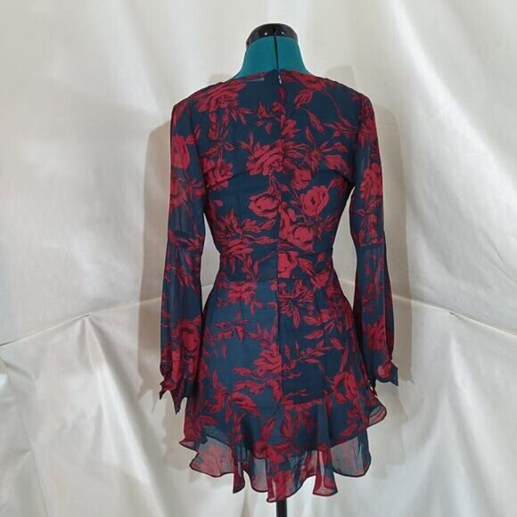 Saints + Secrets V-Neck Navy Front Tie Dress with‎ Red Floral Design - Size XS - Picture 5 of 10